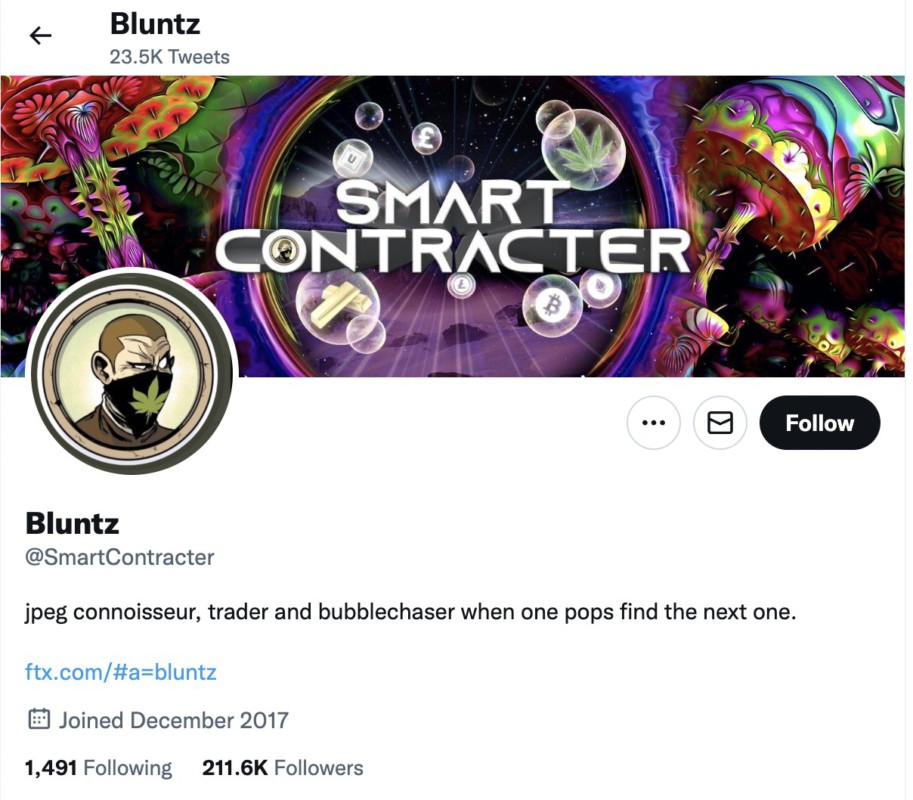 Akun Twitter Trader Crypto Bluntz Smart Contracter