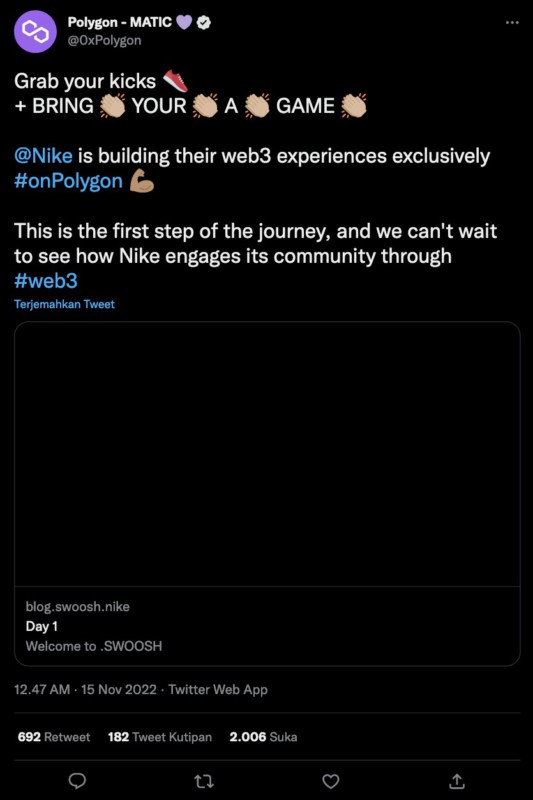 NFT Nike Diluncurkan di Jaringan Polygon