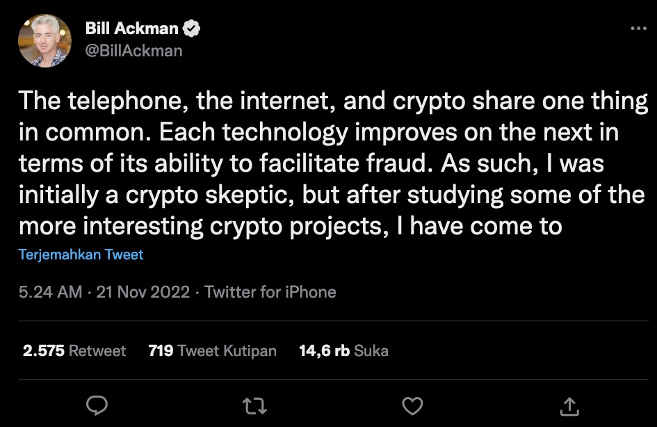 Pandangan Ackman tentang Crypto
