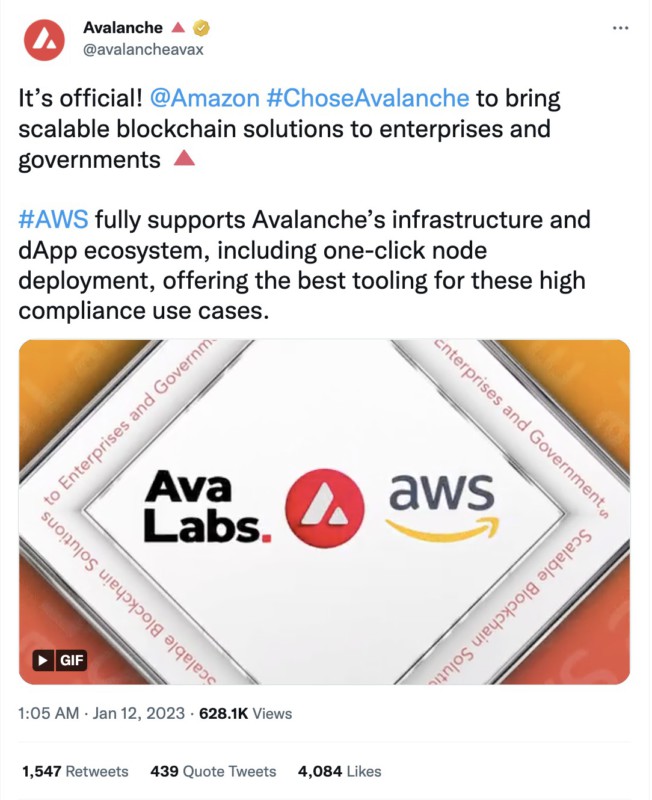 Avalanche kerjasama dengan Amazon