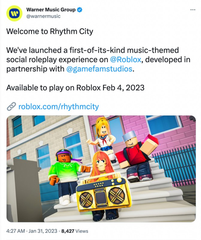 Warner Music Group Luncurkan ‘Rhythm City’, Game Metaverse Bertema Musik