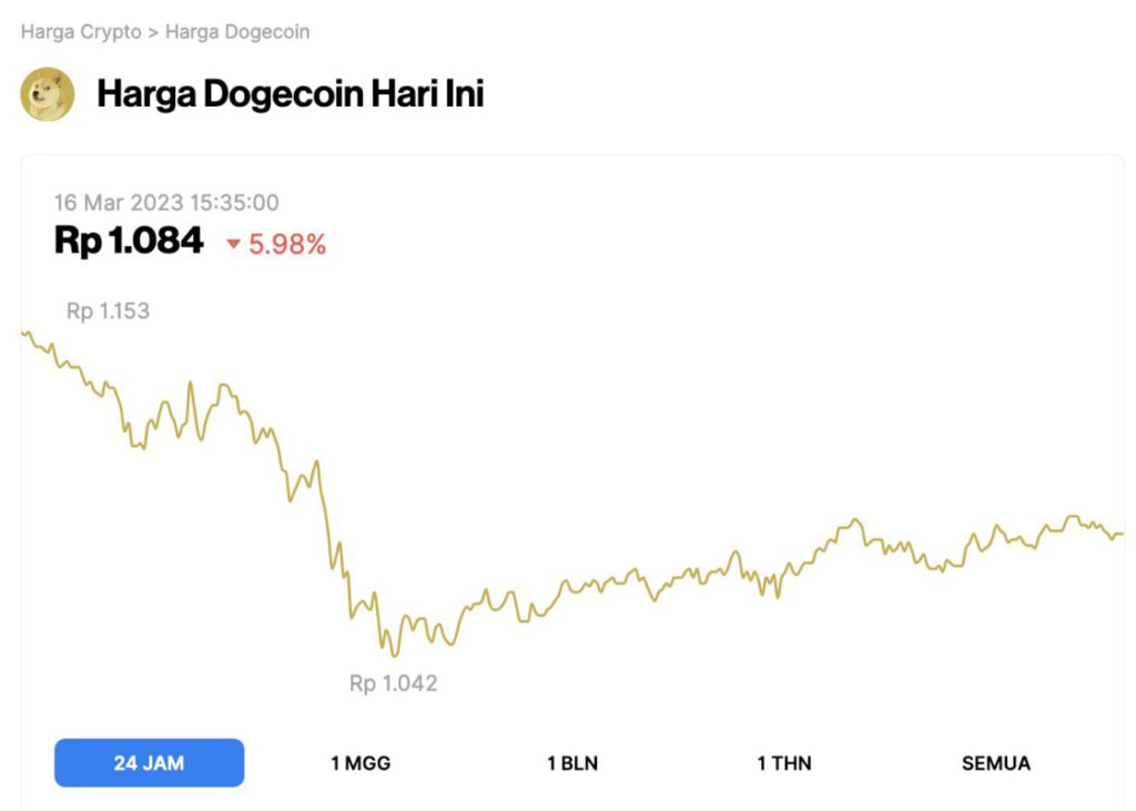 Harga DOGE Koreksi 5,98% dalam 24 Jam