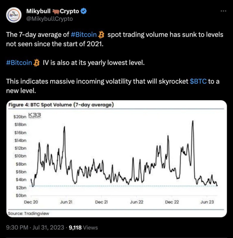 volume bitcoin rendah juli 2023