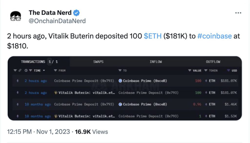 vitalik buterin transfer ke coinbase