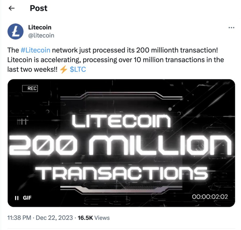 litecoin 200 juta transaksi
