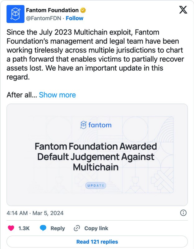 Fantom Foundation Mengajukan Petisi Likuidasi Multichain Foundation