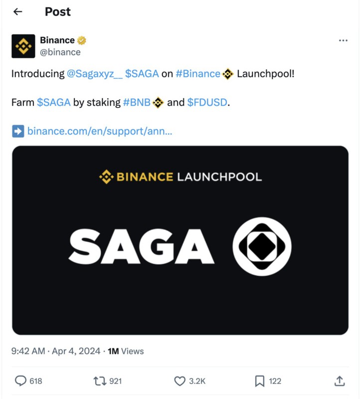 binance launchpool saga