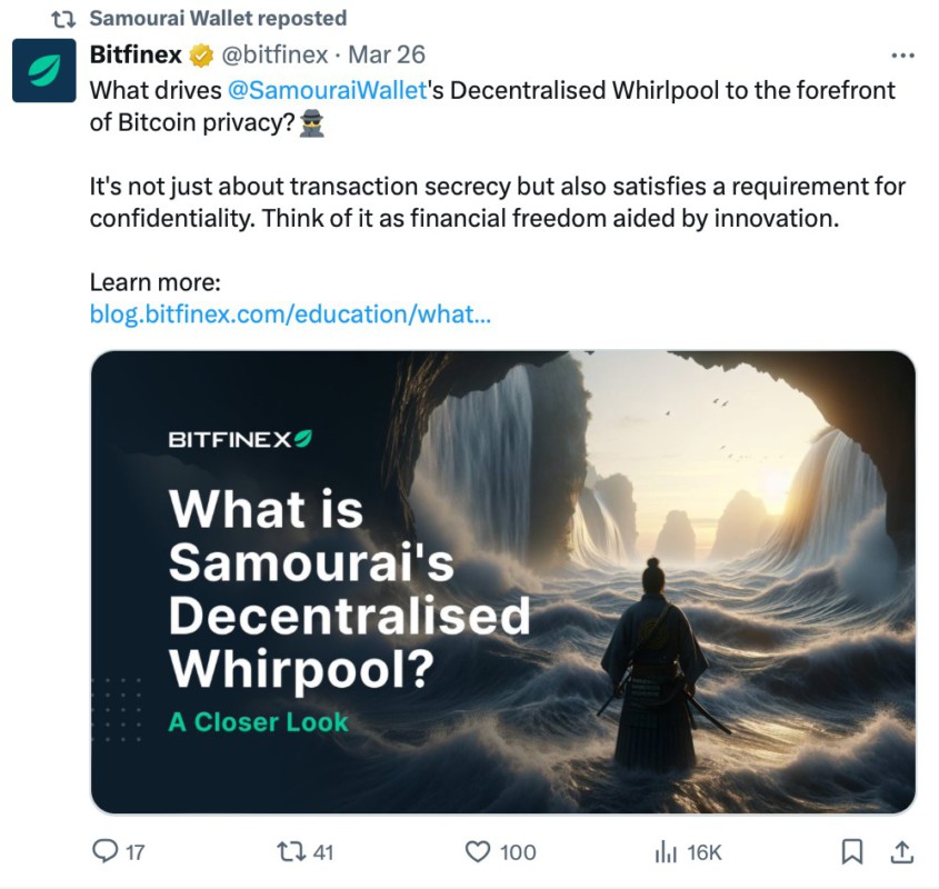 bitfinex dan samourai wallet