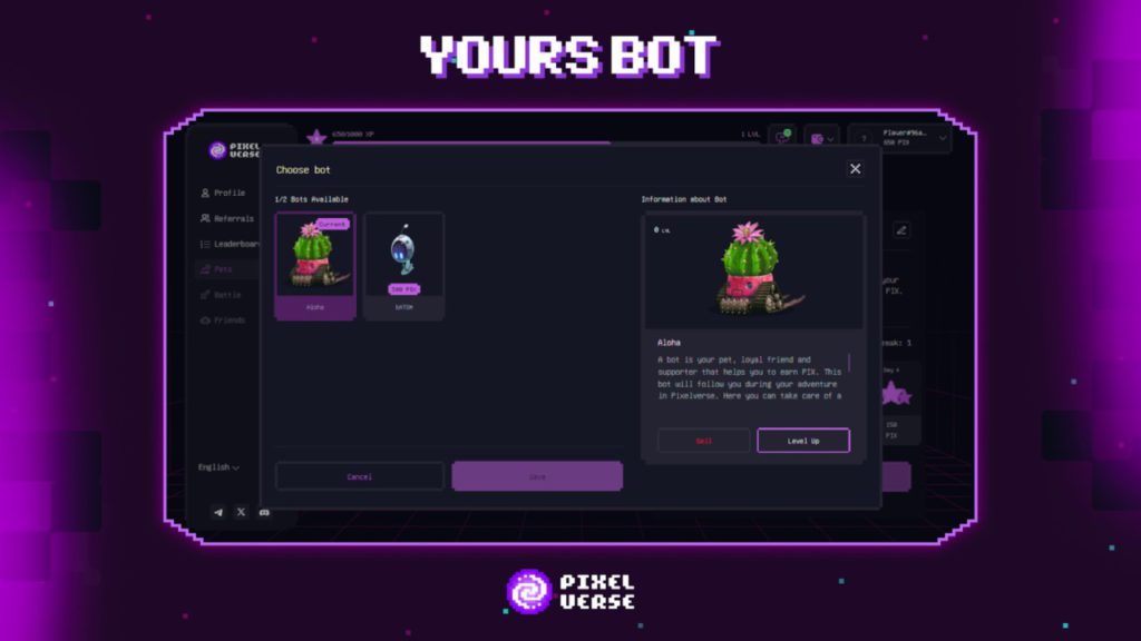 buat dan tingkatkan bot pixelverse