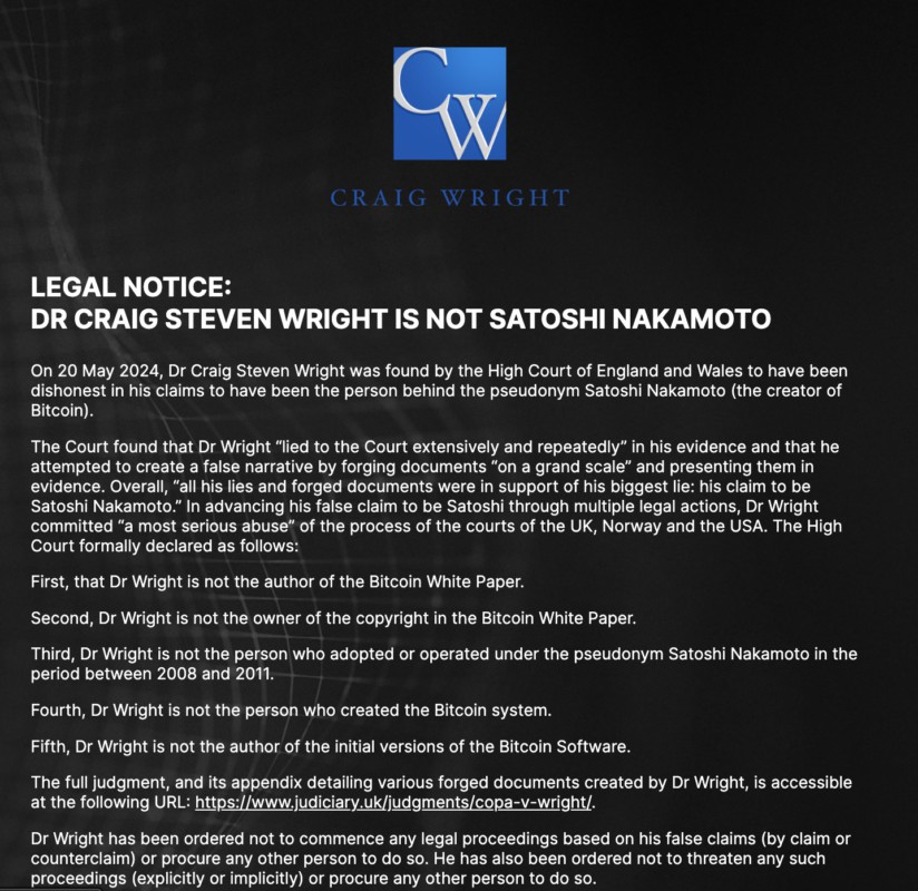 legal disclaimer craig wright