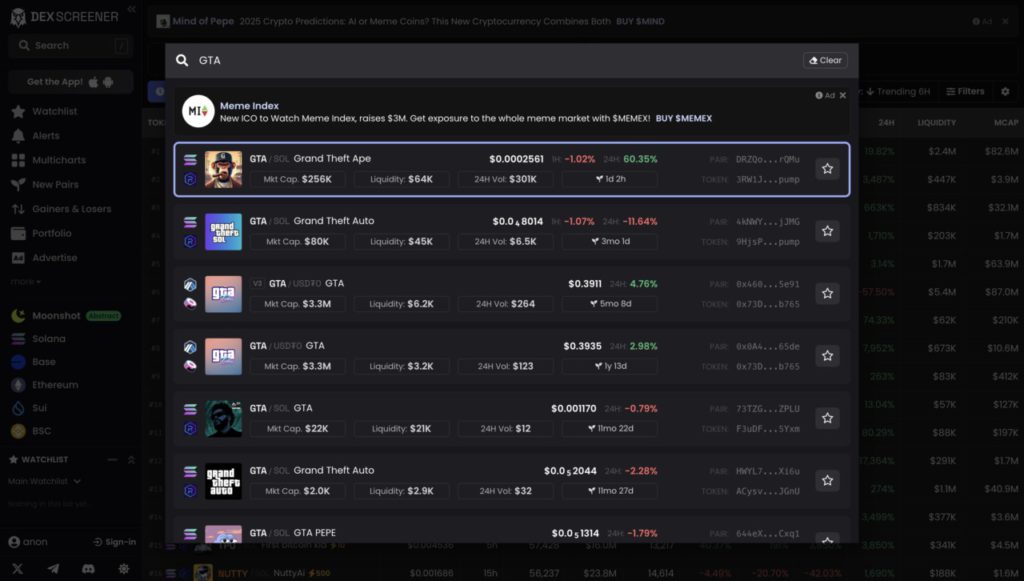 gta dexscreener