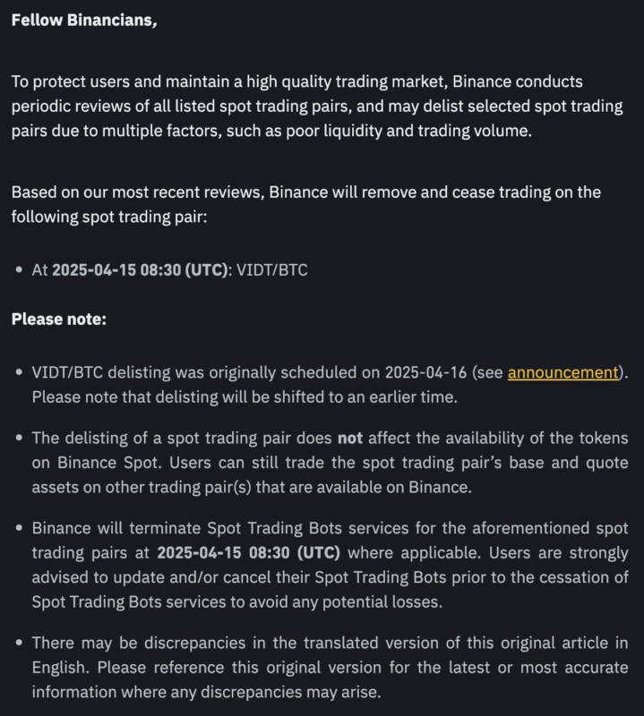 vidt announcement