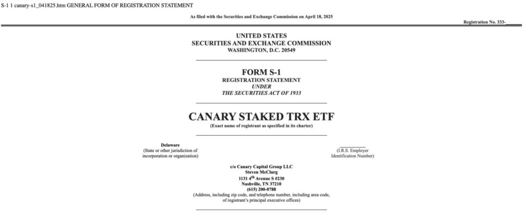 canary etf tron trx