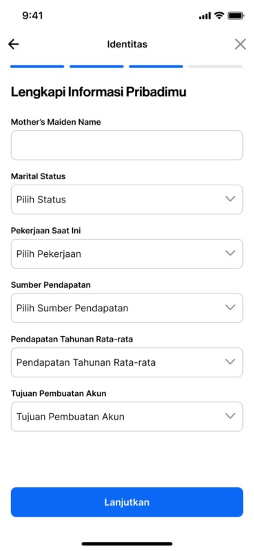 Halaman Lengkapi Informasi Pribadimu saat memperbarui data di aplikasi Pintu